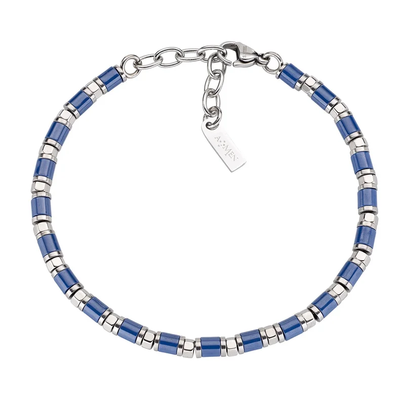 Bracciale in Acciaio e Ceramica Blu